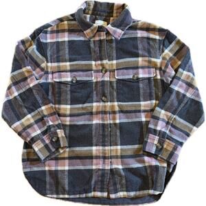 American Eagle Shacket Womens Size M Gray Plaid Flannel Button Front